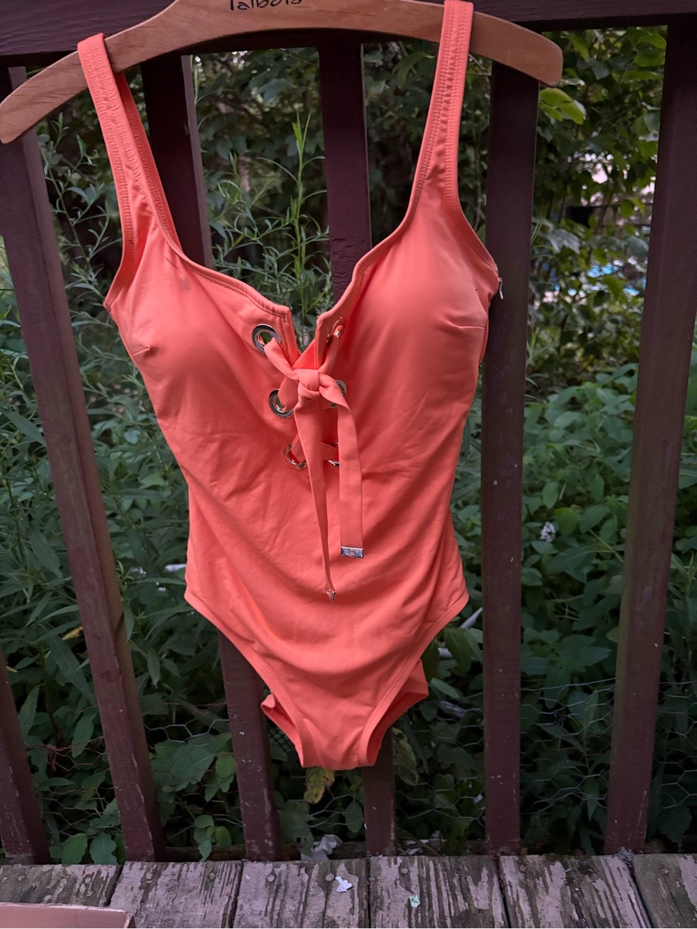 Michael Kors Lace Up Swim One-Piece Swimsuit Sea Coral Size 12 NWOT - Picture 3 of 3